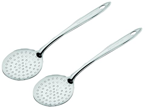 Signoraware Kitchen Tools Stainless Steel(Food Grade) Heavy Gauge(1.1 Mm) Classic Skimmer/Poni/Deep Fry Jhara/Jharni No.3 For Frying And Straining Puris/Nuggets/Rice/Pakodas (Size 23.3 Cm) Set/2