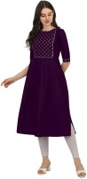 SportsWay Women Printed Flared Kurta(Purple)