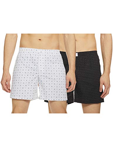 Diverse Men’S Cotton Boxer Shorts (Pack Of 2) (Dcmbs01Sc09L34-238_Multicolor_S_White, Black_S)
