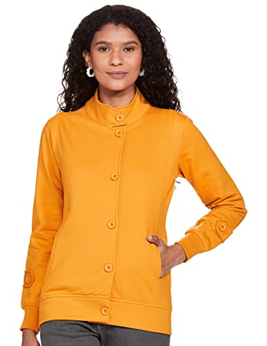Qube By Fort Collins Women’S Fleece Crew Neck;Hooded Neck Sweatshirt (805Q-Mustard-M_Mustard_M)