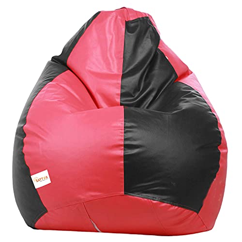 Sattva Faux Leather Classic Xxxl Bean Bag Filled With Beans (Black And Pink)
