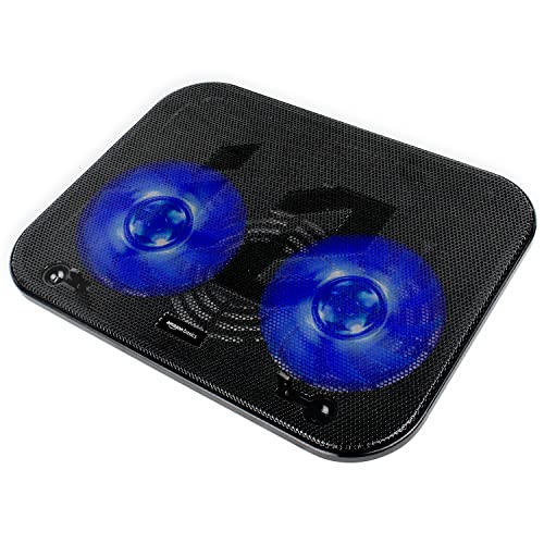 Amazon Basics Laptop Cooling Pad, Usb Powered Portable Gaming Laptop Cooler Stand | Quiet 2 Fans With Blue Led Light | 2 Viewing Angles | Slim Chill Mat For 10 To 15.6-Inch Laptops
