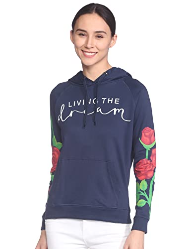 Bon Organik Women’S Cotton Hooded Neck Sweatshirt (Bon7922_Navy Blue_L)