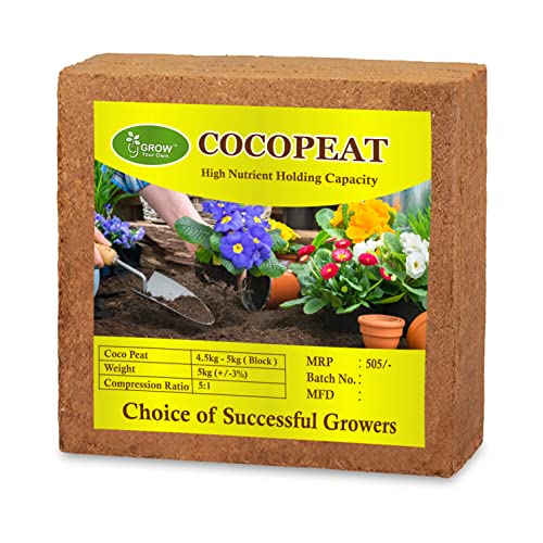 Grow Your Own Cocopeat – 5 Kg Brick | Compressed Coco Peat Block | Compost For Plant | Organic Manure For Pot Plants | Natural Coconut Coir Fibres | Fertilizers For Home Gardening | Potting Soil Mix