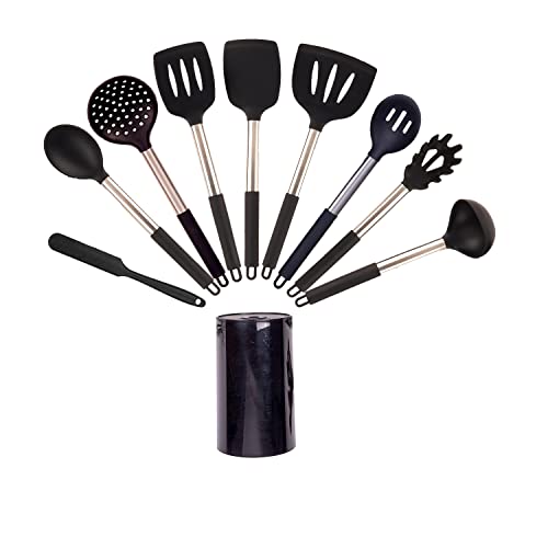 Frenchware (Set Of 9) Non-Stick Premium Silicone Spatula For Cooking, Baking & Mixing, Heat-Resistant Up To 230°C, Food-Grade & Bpa-Free, Dishwasher Safe, Fda Approved (Black)