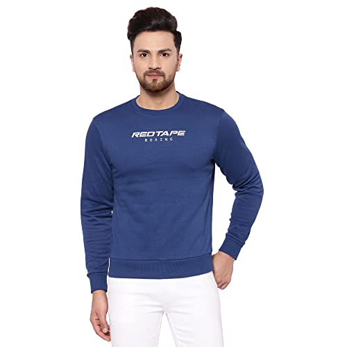Red Tape Men’S Cotton Round Neck Sweatshirt (Rws0244_Airforce Blue_L)