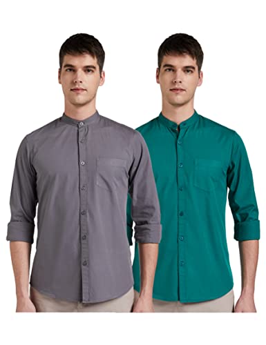 Amazon Brand – Symbol Men’S Regular Fit Full Sleeve Cotton Casual Shirt (Combo Pack Of 2) (Aw-Sy-Mcs-1157_Dark Grey_Petrol_Large)
