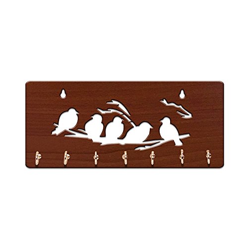 Sehaz Artworks Key Holder For Home | Wall Stylish Key Stand | Key Chain Holders For Wall | Key Hanger (7 Hooks, 5 Birds)
