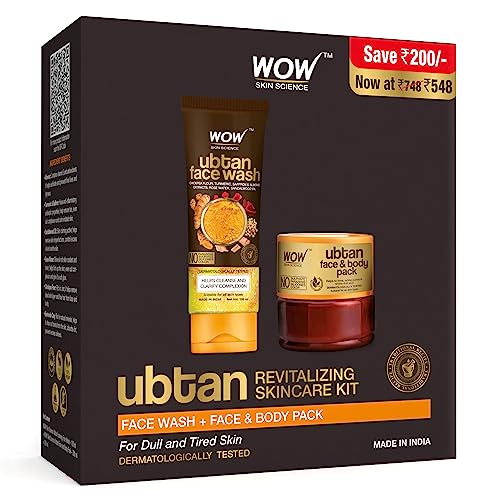 Wow Skin Science Ubtan Glowing Skincare Kit For Men & Women | Face Wash + Face & Body Pack | For Dull & Tired Skin | Combo Pack Of 2 | 300 Ml