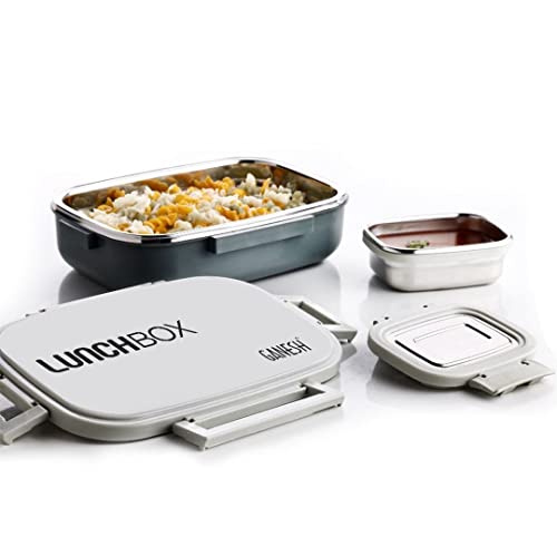 Ganesh Stainless Steel Amaze Insulated Lunch Box With 4 Side Lock Lid, 900 Ml And Inner Stainless Steel Container, 200 Ml Easy To Carry (Mulitcolor)