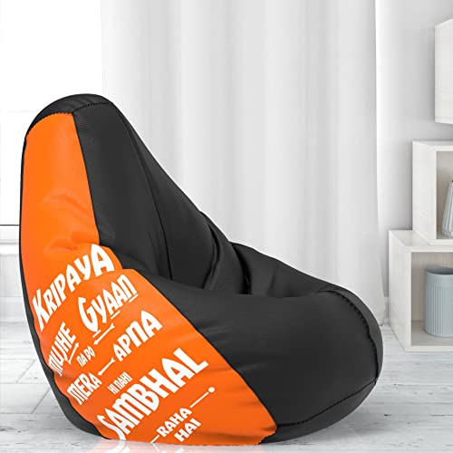 Comfybean Bag With Beans Filled Xxl- Official: Jack & Mayers Bean Bags – For Teenagers – Max User Height : 4.5-5 Ft.-Weight : 45-50 Kgs(Model: Kripya Mujhe Gyaan Na Do – Orange Black)