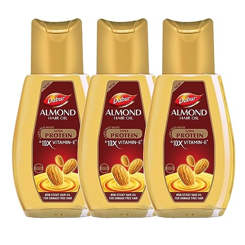 Dabur Almond Hair Oil – 900Ml (300Ml*3) | Provides Damage Protection | Non Sticky Formula | For Soft & Shiny Hair | With Almonds, Keratin Protein, Soya Protein & 10X Vitamin E