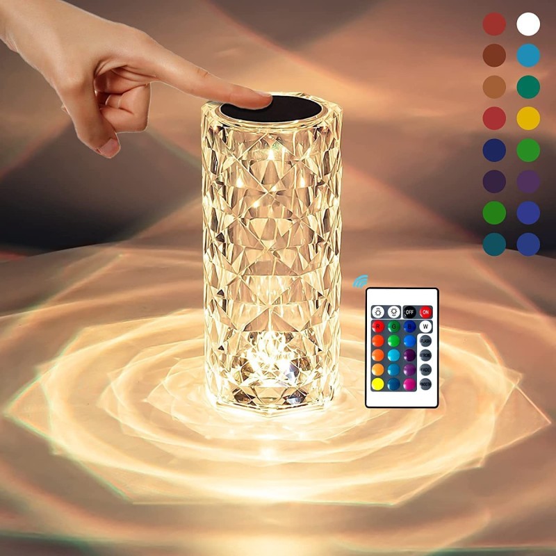 Mhax Crystal Rose Diamond 16 Color Rgb Changing Mode Led Night Lights_Usb Remote Night Lamp(19.5 Cm, Multicolor)