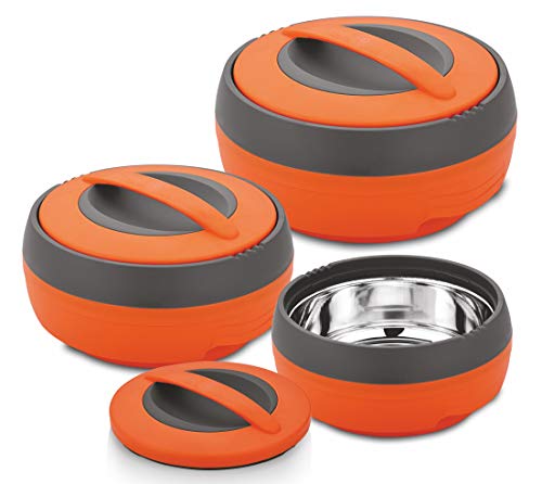 Asian Plastowares Plastic Casserole Gift – 600,1000, 1500 Ml, Set Of 3, Orange