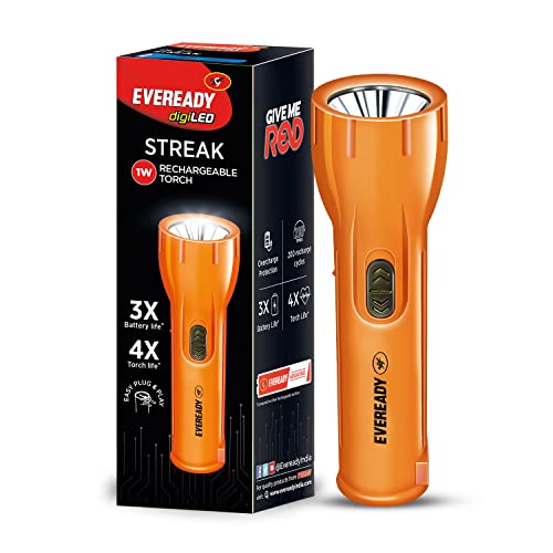 Eveready Led Rechargeable Torch Light | Dl22 | Bright Led | 3X Battery Life | 4X Torch Life | Overcharge Protection | Plug-N-Play | Suitable For Outdoor & Indoor Activities