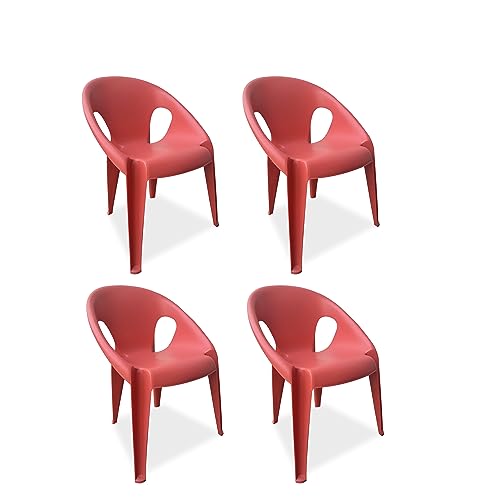 Supreme Furniture Tulip Plastic Armchair – Perfect For Any Space: Home, Office, Garden, Living Room, Cafeteria, Restaurant, Hotel, Work From Home, Indoors & Outdoors(Set Of 4,Sunset Red)