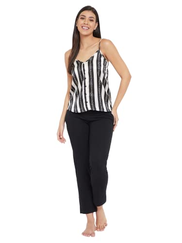 Clovia Women’S Satin Stripes Printed Camisole (Cm0031P13_Black_S)