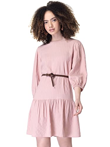 Faballey Women’S Cotton Peach Striped Belted Dress Mini Western (Drs05292_M)