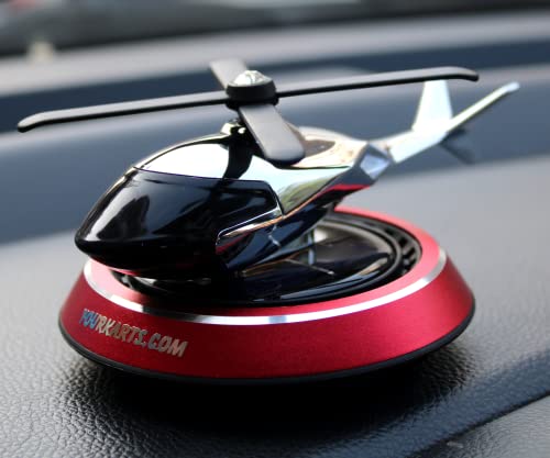 Yourkarts.Com Solar Powered Car Perfume Diffuser/Dispenser | Helicopter Design, Auto Rotation Fan | For Car Dashboard With Perfume Liquid & Organic Fragrance – (Red, Pack Of 1)