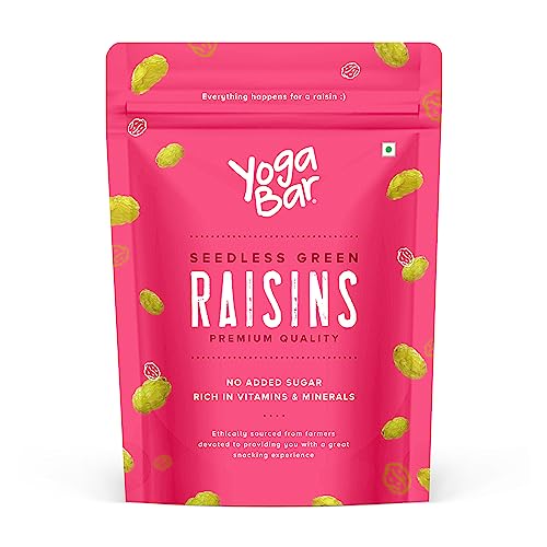 Yogabar Premium Green Raisins 500G| Kishmish |100% Fresh Pure Seedless Kismis Raisins|Munakka Dry Fruit|Rich In Iron, Calcium, Vitamin B & Boosts Immunity |Healthy Snacks|Dry Fruit Gift Pack