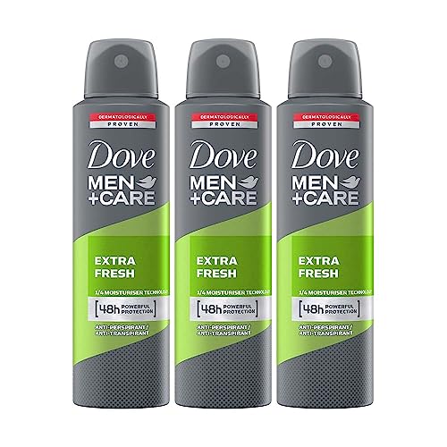 Dove Men+Care Extra Fresh Dry Spray Antiperspirant Deodorant, Up To 48 Hrs Protection From Sweat & Odour, Instantly Dry For Cleaner Feel, Dermatologically Proven Formula, Soothes & Moisturises Skin, Energizing Citrus Scent, 150Ml (Pack Of 3)