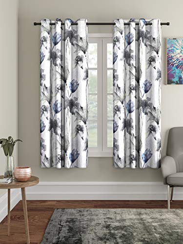Home Sizzler 2 Pieces Abstract Flower Eyelet Polyester Window Curtains – 5 Feet, Grey
