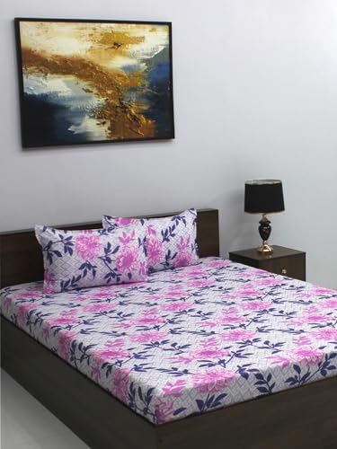 Rubix Home Mesmerize 144 Tc Microfiber Pink-Orange Double Bedsheet With 2 Pillow Covers