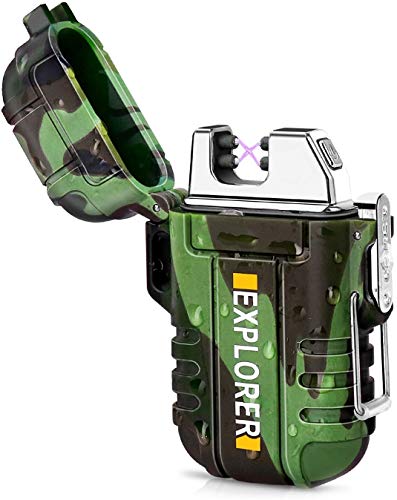 Ezlife Waterproof Flameless Electric Lighter-Dual Arc Plasma Beam Lighter-Usb Rechargeable-Windproof-No Butane-Ideal Lighter For Indoor And Outdoor Activities (Camouflage)