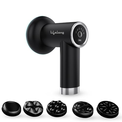 Lifelong Handheld Wireless Rechargeable Massager For Pain Relief, Body Massager Machine With 4 Massage Heads, 6 Speed Settings For Full Body Relaxation, 4000Mah Battery (Llgm126, Black)