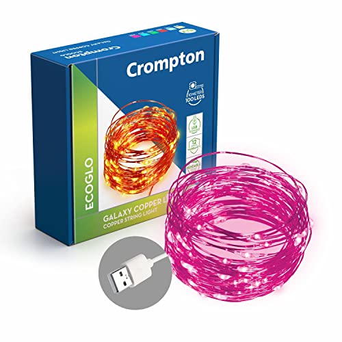 Crompton Galaxy Decoration Copper Usb Powered String Fairy Lights With 100 Led Light (10 Meters, Pink, Pack Of 1)