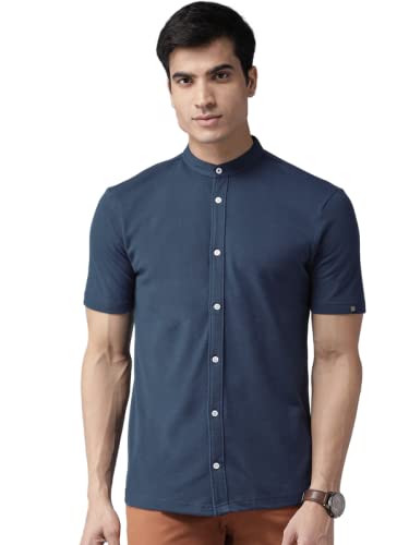 Hubberholme Men Regular Fit Cotton Half Sleeve Casual Shirt For Men, Color – Navy Blue, Size – S
