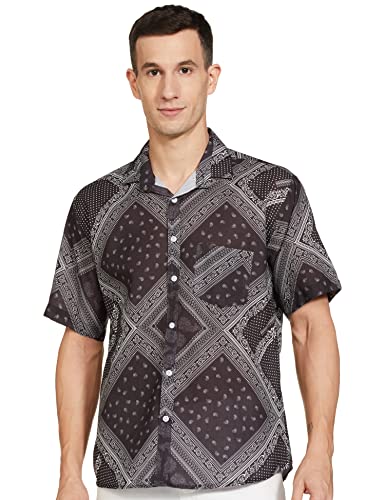 Luxrio Printed Half Sleeves Slim Fit Shirt For Men Navy Blue Size 36