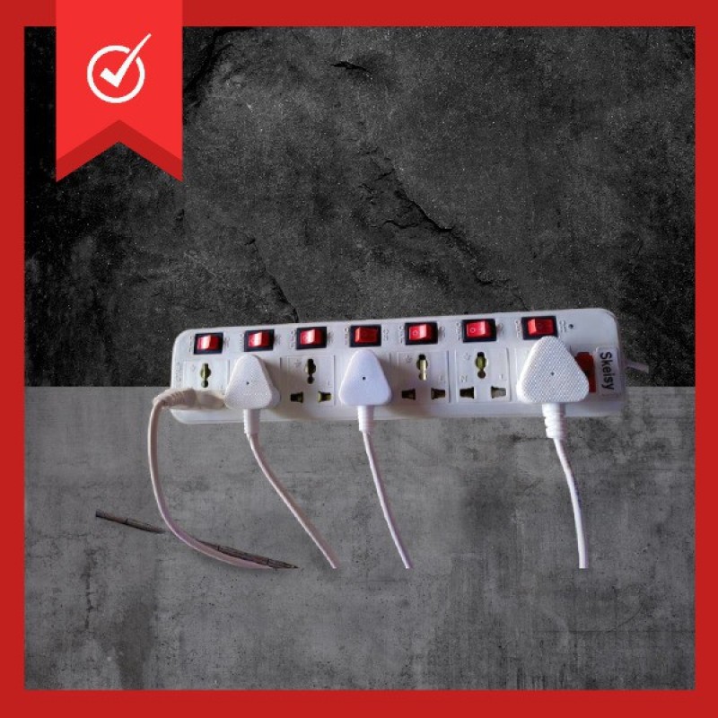 Skeisy Ext-207 7 Socket Plus 7 Switch With One Led And 3 Mtr Long Wire Capacity Up To 6Amp(Off-White)(White) 7 Socket Extension Boards(White, 3 M)
