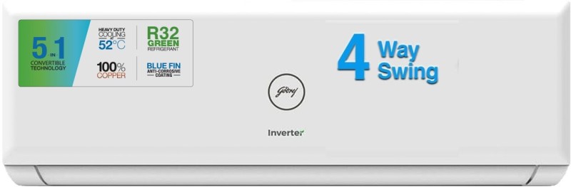 Godrej 5-in-1 Convertible Cooling 2023 Model 1.5 Ton 4 Star Split Inverter with 4 Way Swing and Tri Filtration System AC – White(EI 18PINV4R32-WWP, Copper Condenser)