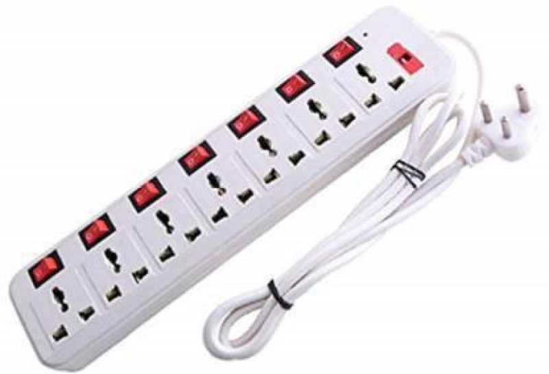Skeisy 7+7 Switch Shocket Highly Durable 3 Mtr Long Wire Capacity 6Amp. 8 Socket Extension Boards(White, 2.6 M)