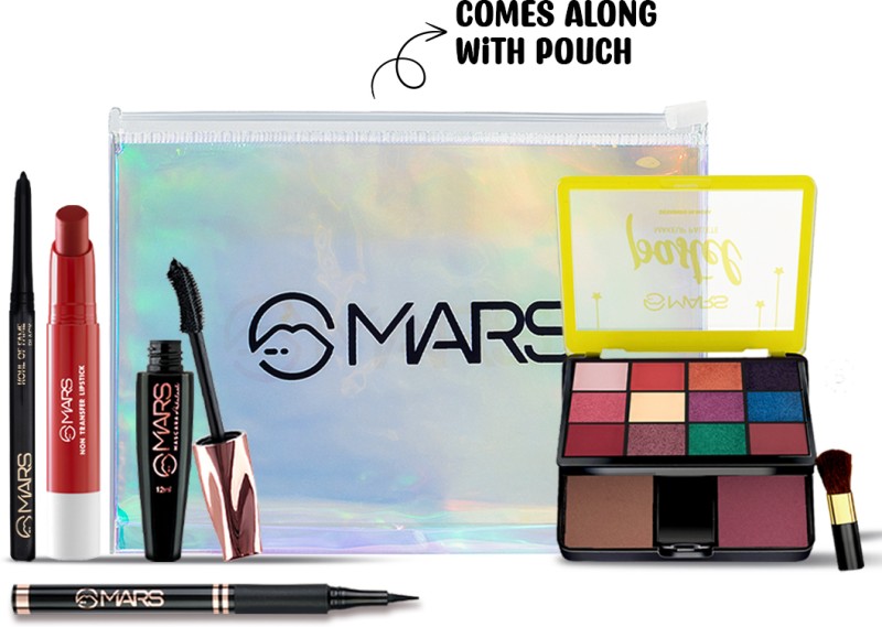MARS Get Set Glow Makeup Kit For Daily Use| Mascara, Kajal, Eyeliner, Lipstick, & Makeup Palette Combo | Travel Friendly Makeup Kit(5 Items in the set)