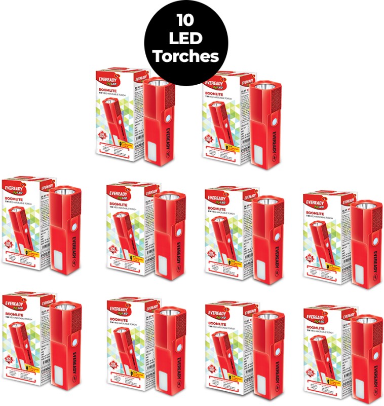 EVEREADY Boomlite DL 85 LED Torch | Emergency Sidelight | Fast Charging | Pack of 10 Torch(Red, 8 cm, Rechargeable)
