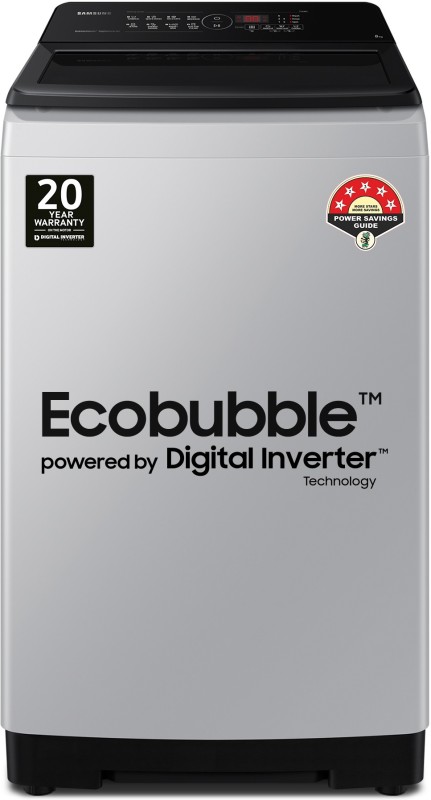 SAMSUNG 8 kg 5 star, Ecobubble, Digital Inverter, Fully Automatic Top Load Washing Machine Grey(WA80BG4441BGTL)