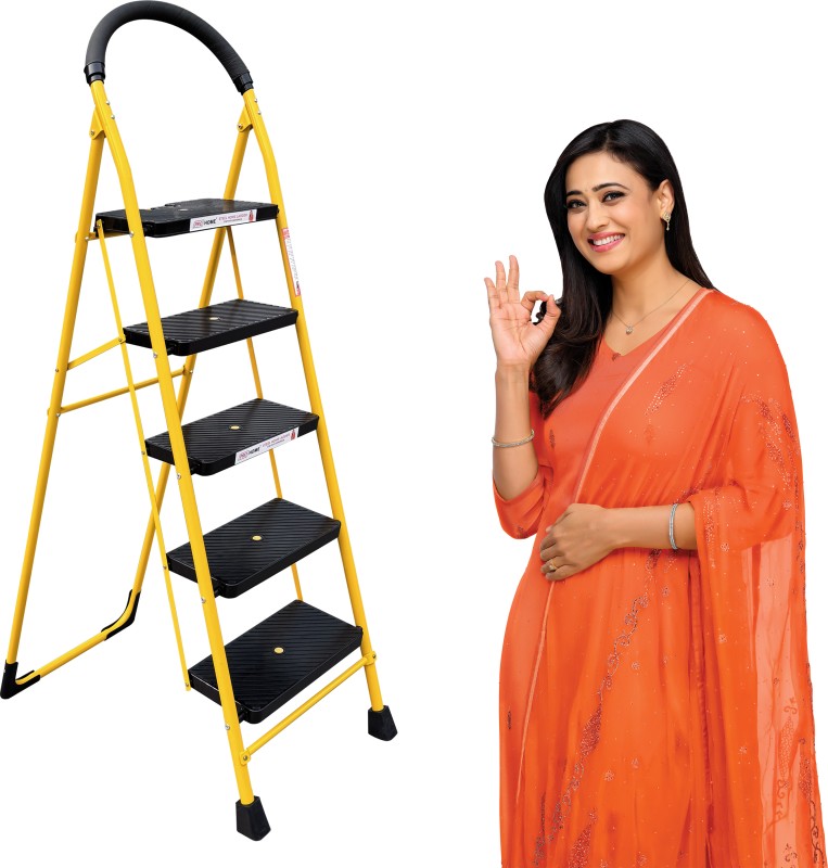 Prohome Premium 5 Steps Steel Ladder For Home With Anti Skid Shoes Steel Ladder(With Platform)