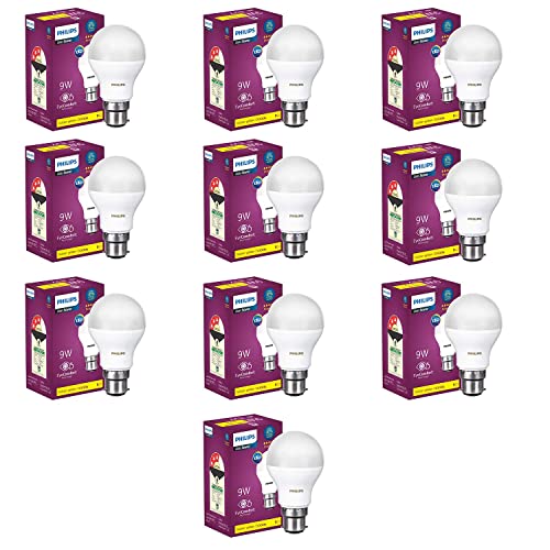 Philips Base B22 9-Watt Led Bulb (Warm White/Golden Yellow) – Pack Of 10