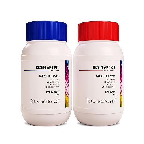 Trendikraft 2:1 Crystal Clear Epoxy Resin Art Kit With Liquid Hardener Raisins Art & Craft Material For Beginners Artists Diy Activities With High Gloss, Odour Free, Bubble Free Smooth Rasin,150 Gms