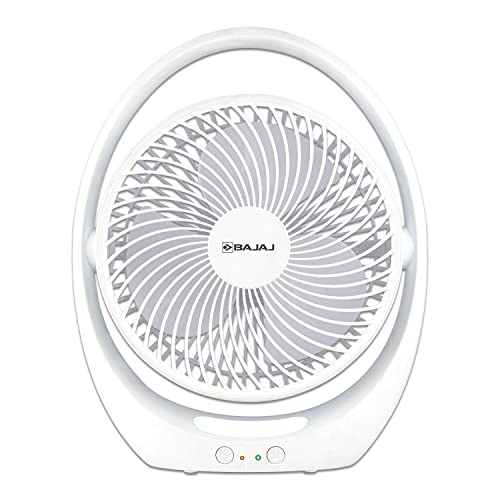 Bajaj Pygmy Go 178 Mm Mini Fan With Led Lighting| Rechargeable Fan| Usb Charging Fan| 4-Hours Battery Backup| 3 Fan Speed| 2-Light Brightness Setting| High Speed Table Fan| White Portable Fan