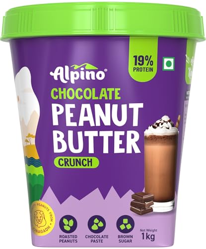 Alpino Chocolate Peanut Butter Crunch 1Kg – Roasted Peanuts, Chocolate Paste, Brown Sugar & Sea Salt – 24G Protein, Non-Gmo, Gluten Free, Vegan – Plant Based Peanut Butter Crunchy