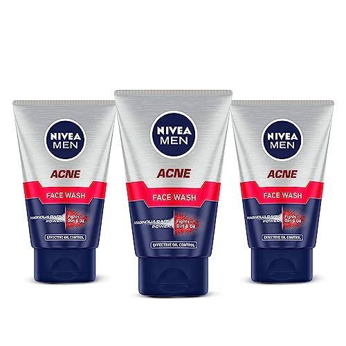 Nivea Men Acne Face Wash | With Magnolia Bark Extracts For 12Hr Oil Control | Fights Dirt | For Oily Skin 100Gm (Pack Of 3)