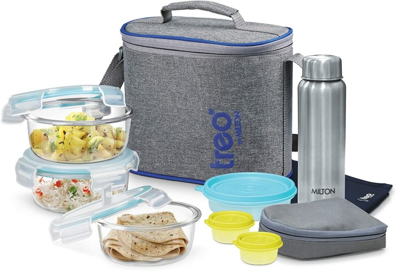 TREO All Fresh Premier Glass Tiffin Set of 8 Pieces 6 Containers Lunch Box(2210 ml)