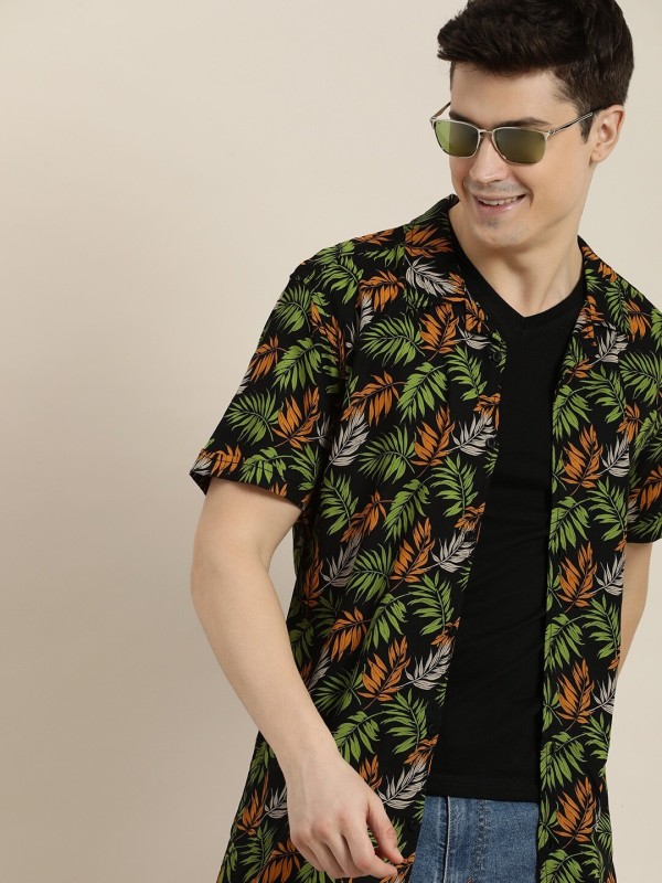 HERE&NOW Men Printed Casual Black Shirt