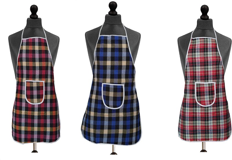 KANUSHI Cotton Home Use Apron – Free Size(Multicolor, Pack of 3)