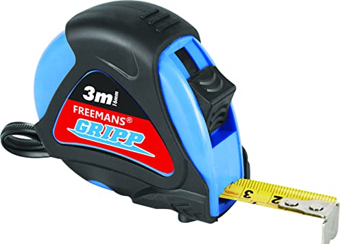 Freemans Gripp 3M:16Mm Steel Inchi Measuring Tape – 3M (Blue) With Rubberized Unbreakable Abs Case || Pause Button || Click Action Front Lock And Belt Clip