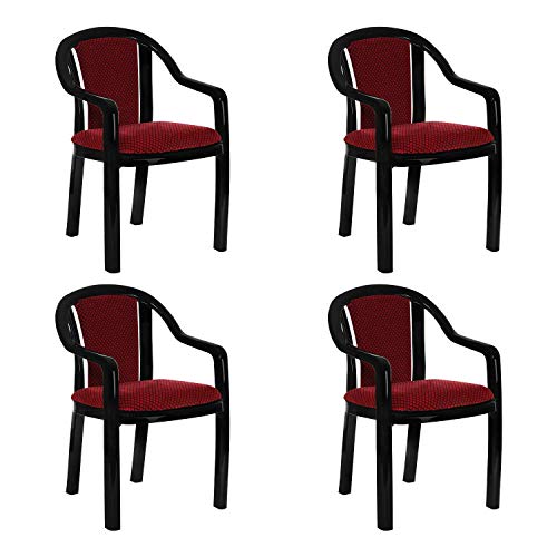 Supreme Ornate Plastic Cushion Chair For Home, Office And Outdoor Areas (Set Of 4, Black And Red)