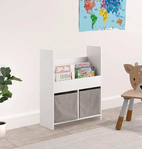 Amazon Brand – Solimo Children Kids Bookcase Book Shelf Storage Display Rack Organizer Holder With Fabric Drawers |White
